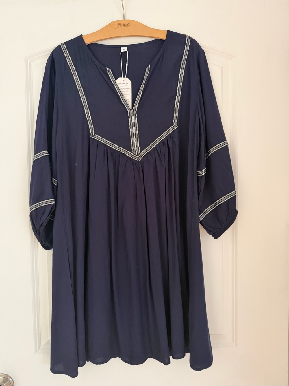 Navy Embroidered V-Neck Tunic by Made with Love XL